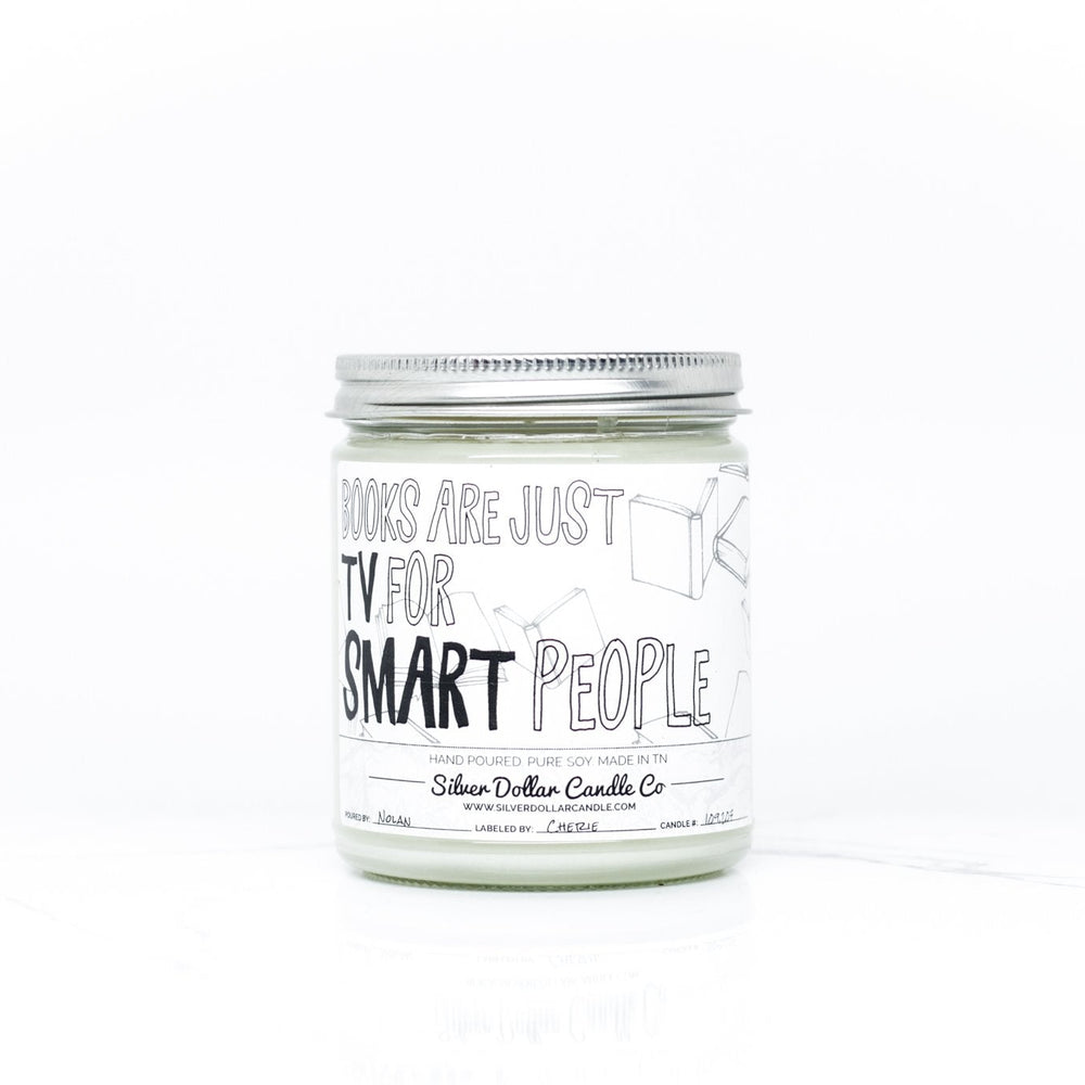 
                  
                    'Books Are Just TV For Smart People' Book Candle - 9/16oz 100% All - Natural Handmade Soy Wax Candle - Silver Dollar Candle Co all natural soy candle
                  
                