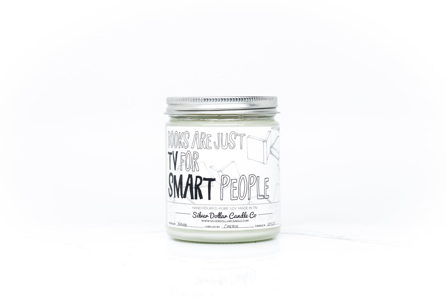 'Books Are Just TV For Smart People' Book Candle - 9/16oz 100% All - Natural Handmade Soy Wax Candle - Silver Dollar Candle Co all natural soy candle