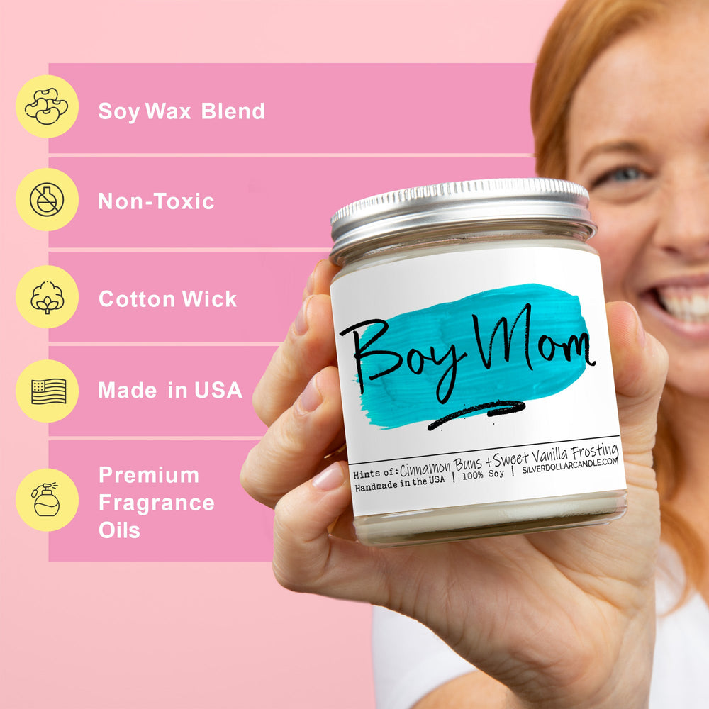 
                  
                    Boy Mom Candle - Cinnabomb 9oz Soy Wax Scented Candle with Cozy Cinnamon & Vanilla Aroma, Eco - Friendly, Handcrafted in USA by SD Candle - Silver Dollar Candle Co all natural soy candle
                  
                