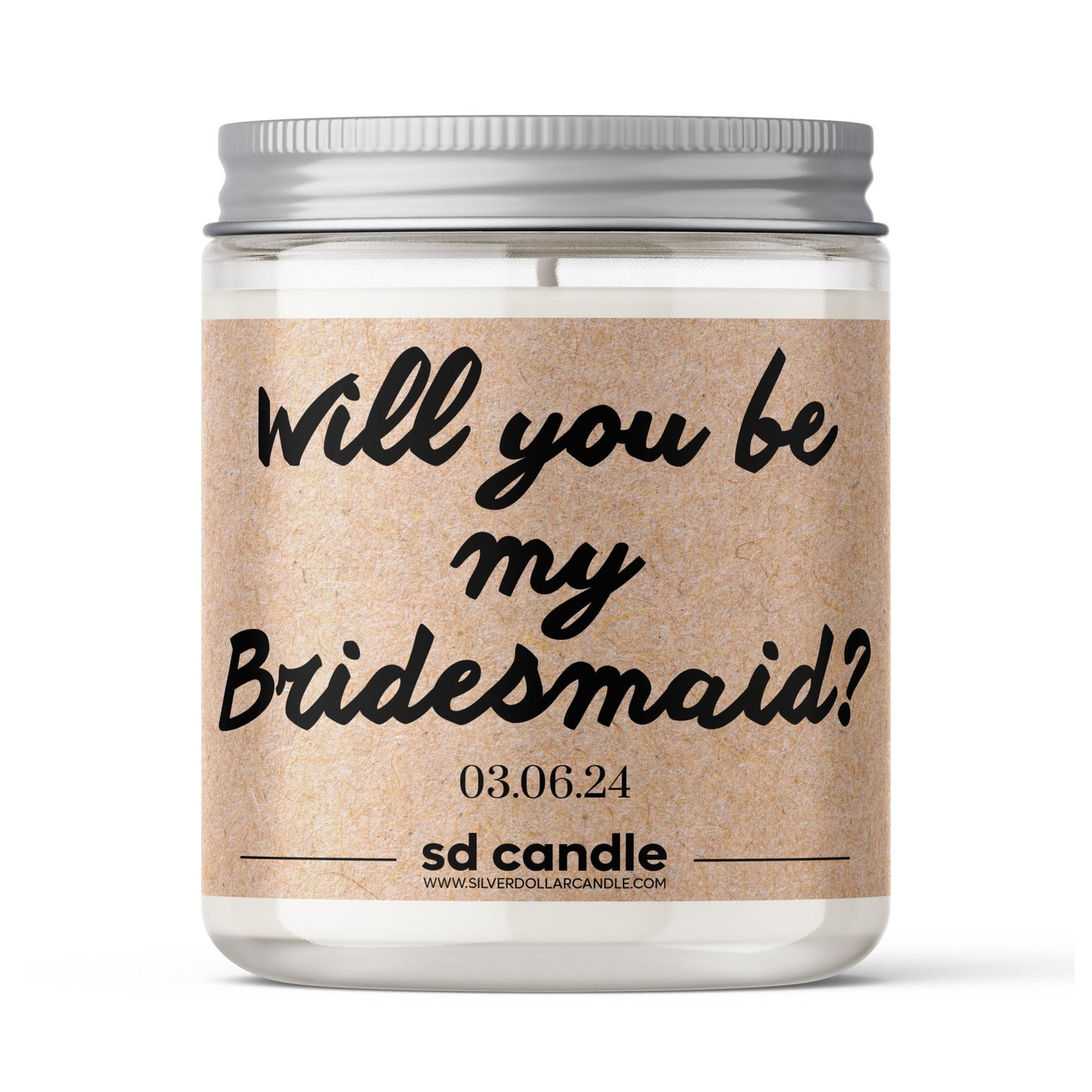 Bridal Party Proposals Candle - Personalized/Custom Candle for Weddings (v1) - 9/16oz 100% All - Natural Handmade Soy Wax Candle - Silver Dollar Candle Co all natural soy candle