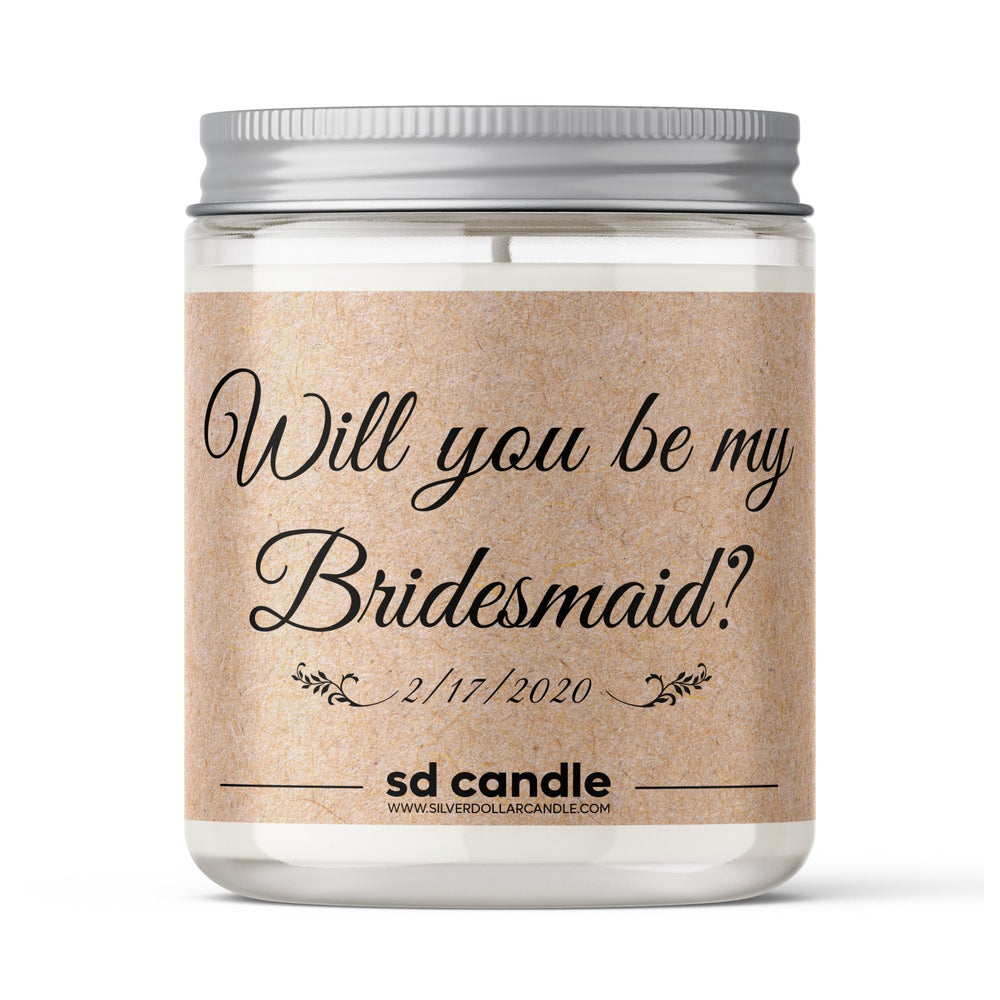 Bridal Party Proposals Candle - Personalized/Custom Candle for Weddings (v2) - 9/16oz 100% All - Natural Handmade Soy Wax Candle - Silver Dollar Candle Co all natural soy candle