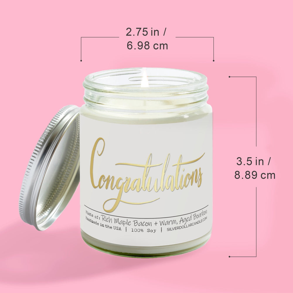 
                  
                    Congratulations! - 9oz Hand - Poured Soy Wax Candle, Maple Bacon & Bourbon Scent, Veteran Owned, Eco - Friendly Packaging - Silver Dollar Candle Co all natural soy candle
                  
                