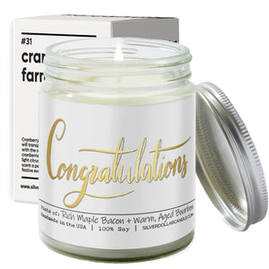 Congratulations! - 9oz Hand - Poured Soy Wax Candle, Maple Bacon & Bourbon Scent, Veteran Owned, Eco - Friendly Packaging - Silver Dollar Candle Co all natural soy candle