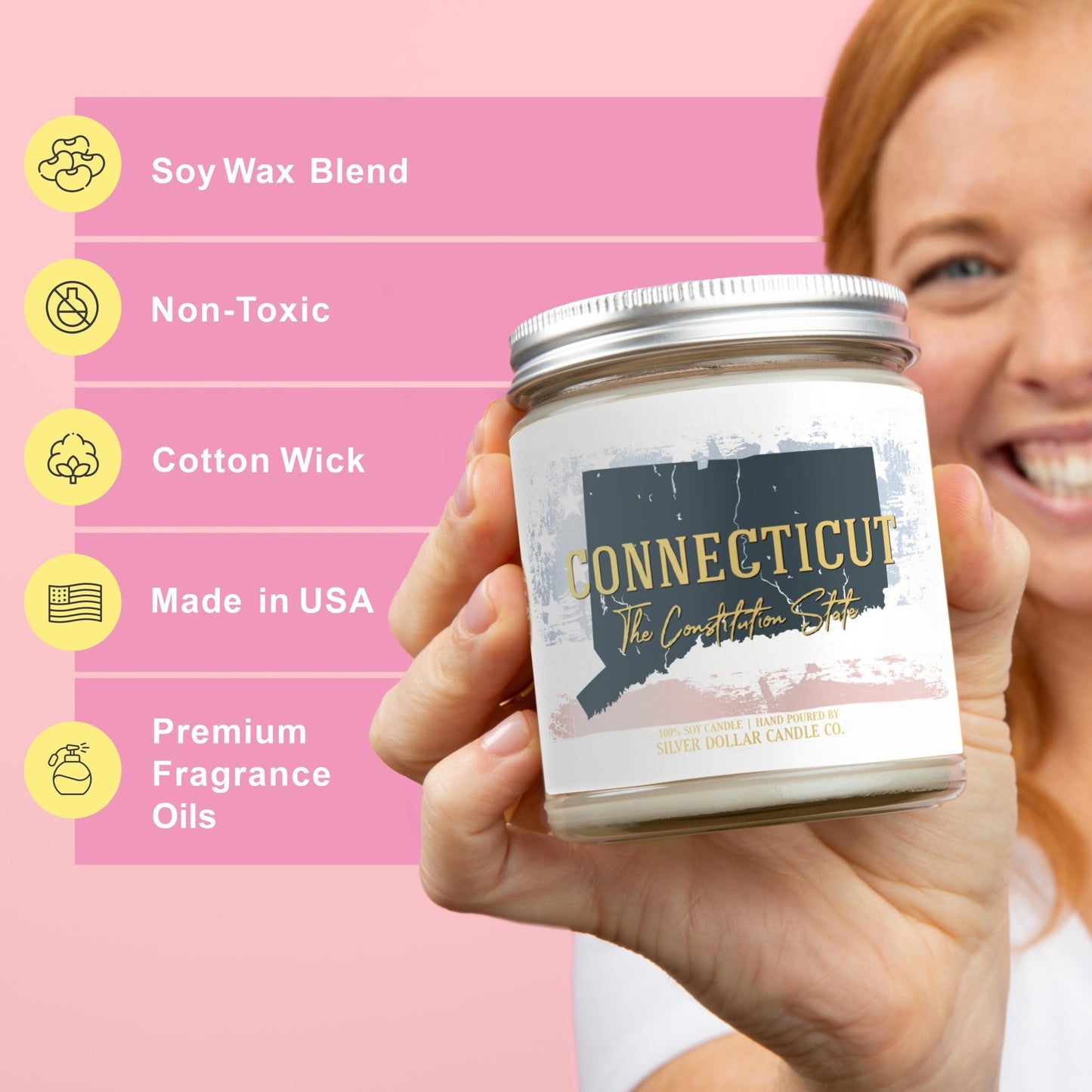 Connecticut State Candle - Missing Home and Nostalgia Candle - 9/16oz 100% All - Natural Handmade Soy Wax Candle - Silver Dollar Candle Co all natural soy candle