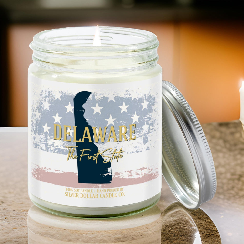 Delaware State Candle - Missing Home and Nostalgia Candle - 9/16oz 100% All - Natural Handmade Soy Wax Candle - Silver Dollar Candle Co all natural soy candle