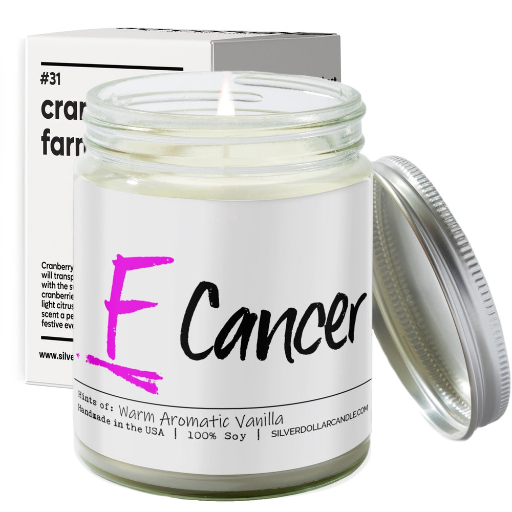 
                  
                    F Cancer Candle - Warm Aromatic Vanilla Scented Candle - Hand - Poured 9oz Soy Wax with Cotton Wick - Sweet, Comforting Vanilla with Caramel Notes - Silver Dollar Candle Co all natural soy candle
                  
                