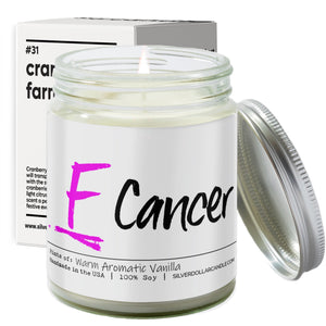 F Cancer Candle - Warm Aromatic Vanilla Scented Candle - Hand - Poured 9oz Soy Wax with Cotton Wick - Sweet, Comforting Vanilla with Caramel Notes - Silver Dollar Candle Co all natural soy candle