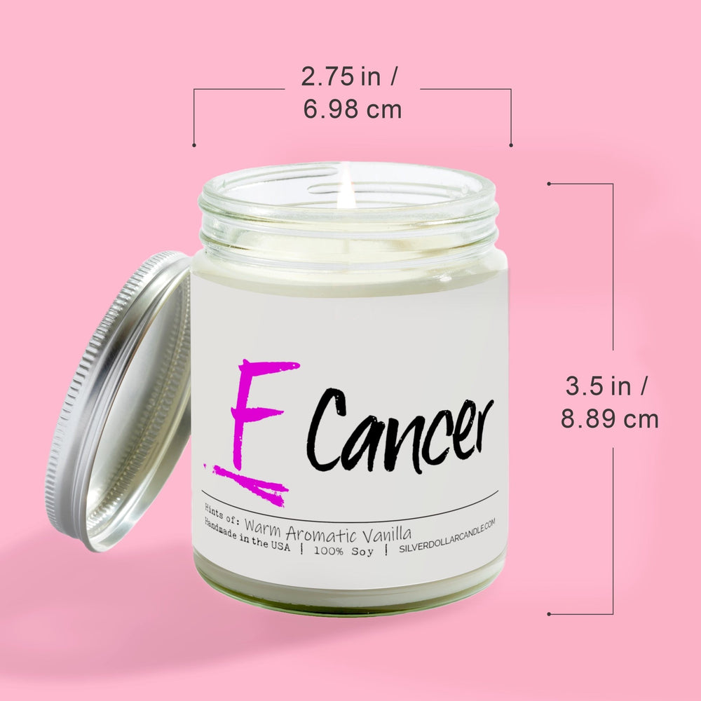 
                  
                    F Cancer Candle - Warm Aromatic Vanilla Scented Candle - Hand - Poured 9oz Soy Wax with Cotton Wick - Sweet, Comforting Vanilla with Caramel Notes - Silver Dollar Candle Co all natural soy candle
                  
                