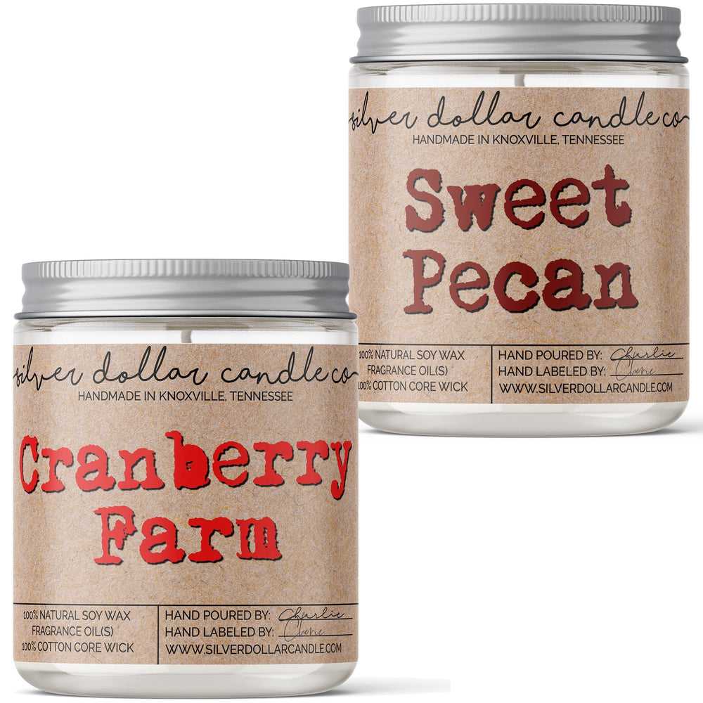 
                  
                    Fall 2 Pack Candle Set - Sweet Pecan + Cranberry Farm - Silver Dollar Candle Co all natural soy candle
                  
                