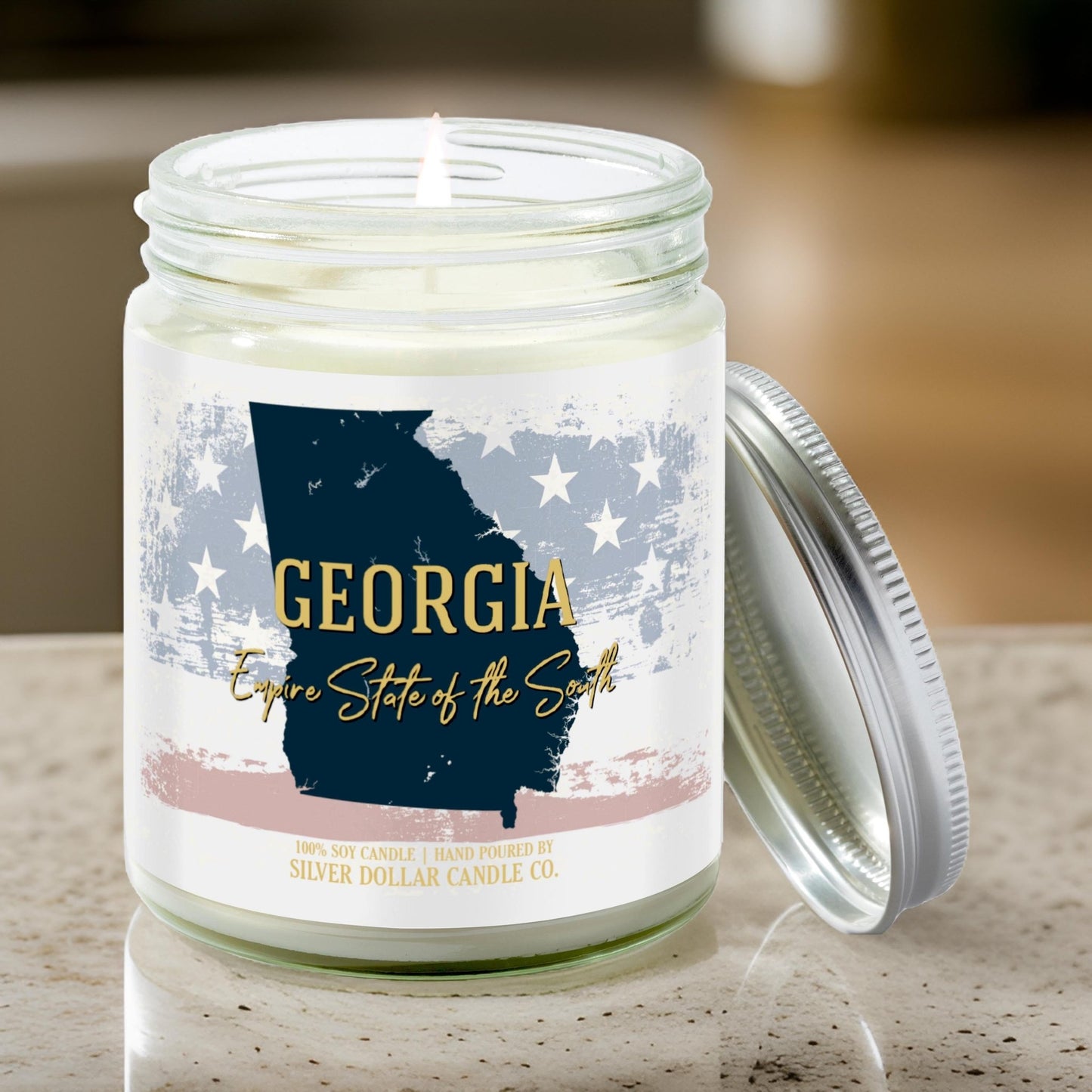 Georgia State Candle - Missing Home and Nostalgia Candle - 9/16oz 100% All - Natural Handmade Soy Wax Candle - Silver Dollar Candle Co all natural soy candle