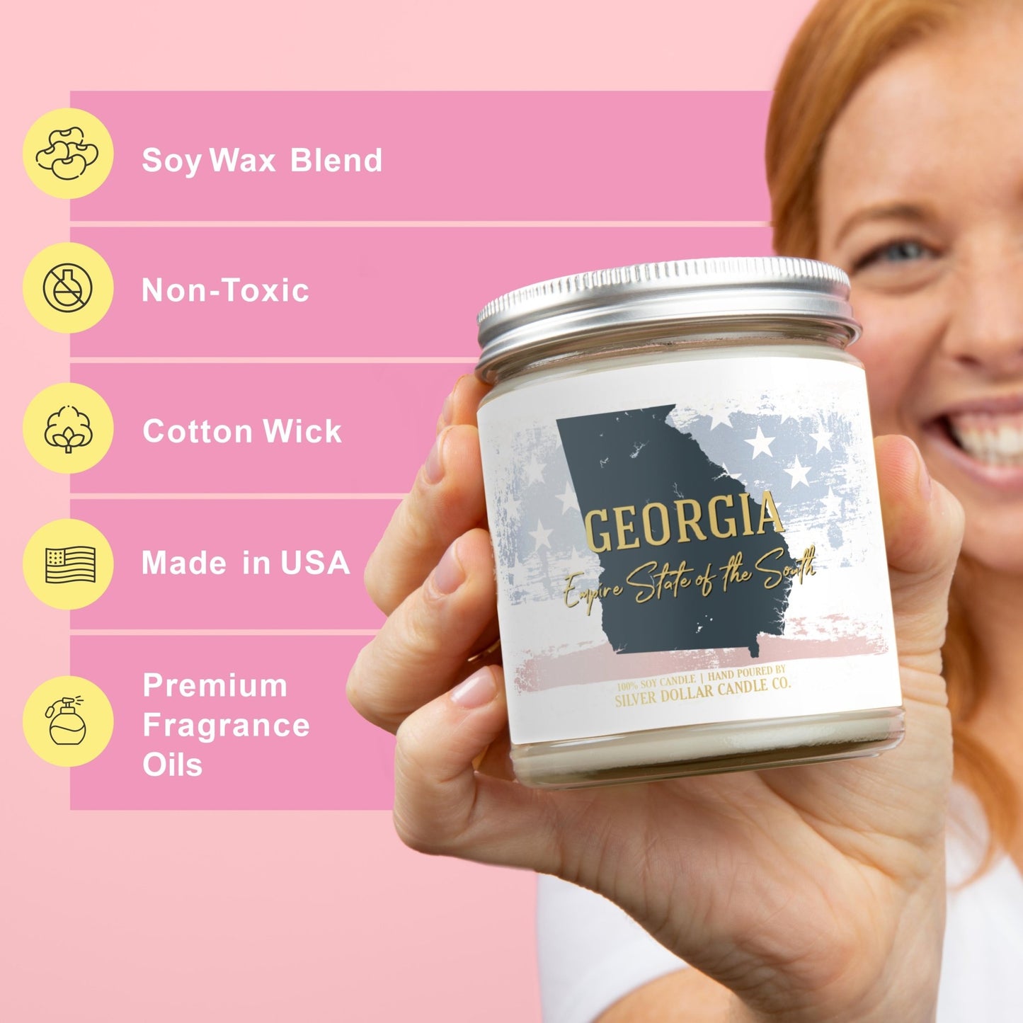 Georgia State Candle - Missing Home and Nostalgia Candle - 9/16oz 100% All - Natural Handmade Soy Wax Candle - Silver Dollar Candle Co all natural soy candle