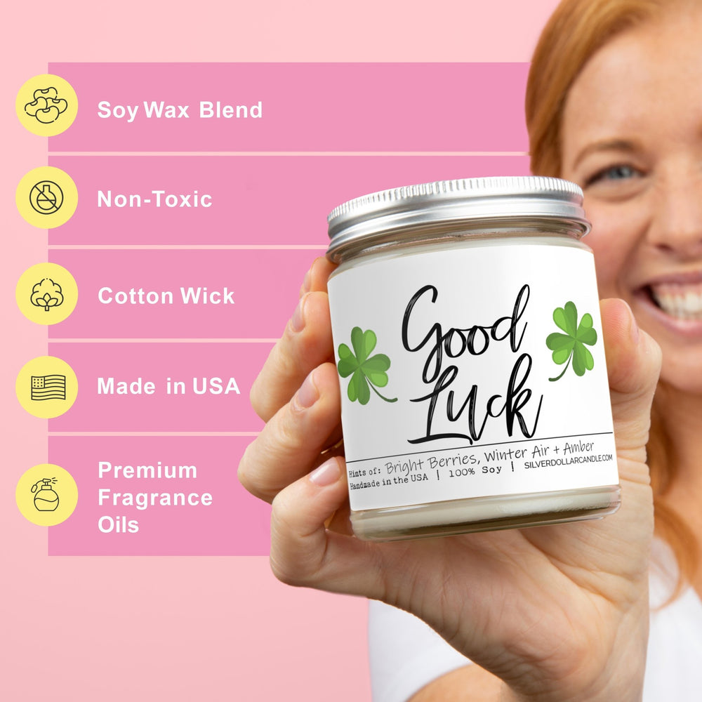 
                  
                    Good Luck Candle - 9oz Soy Wax Candle, Balsam & Berry with Citrus Crisp, Siberian Fir, Hand - Poured in USA, Eco - Friendly - Silver Dollar Candle Co all natural soy candle
                  
                