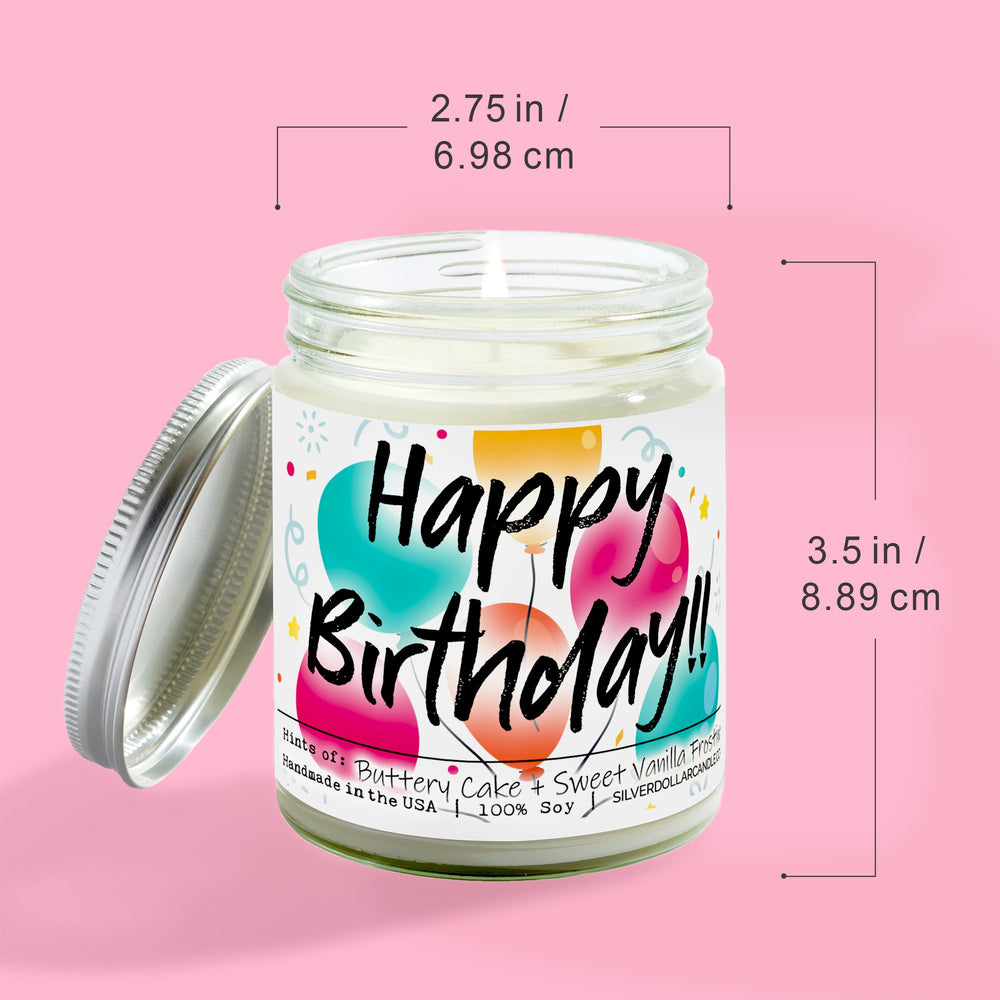 
                  
                    Happy Birthday Candle - Birthday Cake Scented Candle - Sweet Vanilla & Buttery Cake Scent for a Joyful Ambiance - 9/16oz 100% All - Natural Handmade Soy Wax Candle - Silver Dollar Candle Co all natural soy candle
                  
                