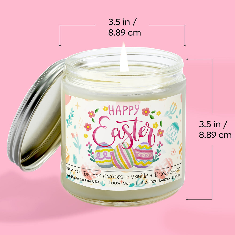 
                  
                    Happy Easter Scented Candle - Sweet Sugar Cookie Scent - Handmade Soy Wax Candle, 9oz - Sweet Sugar Cookie Scent - Silver Dollar Candle Co all natural soy candle
                  
                