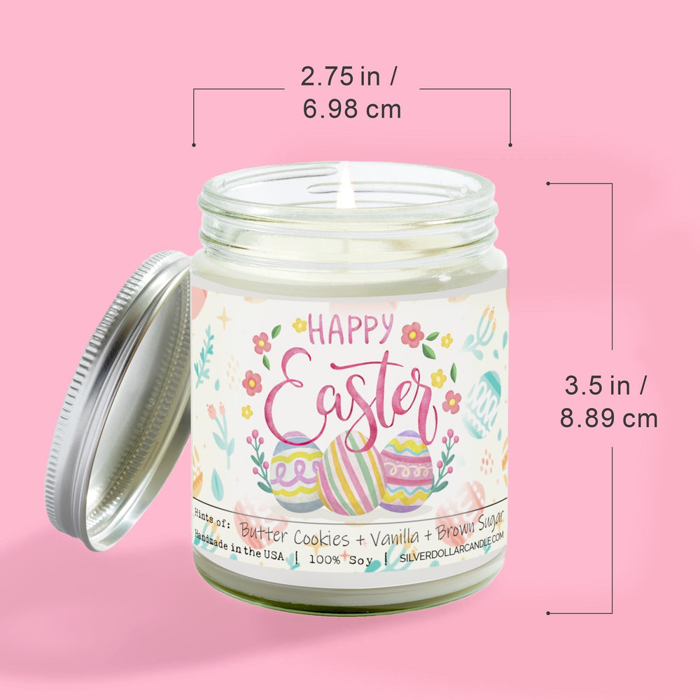 
                  
                    Happy Easter Scented Candle - Sweet Sugar Cookie Scent - Handmade Soy Wax Candle, 9oz - Sweet Sugar Cookie Scent - Silver Dollar Candle Co all natural soy candle
                  
                