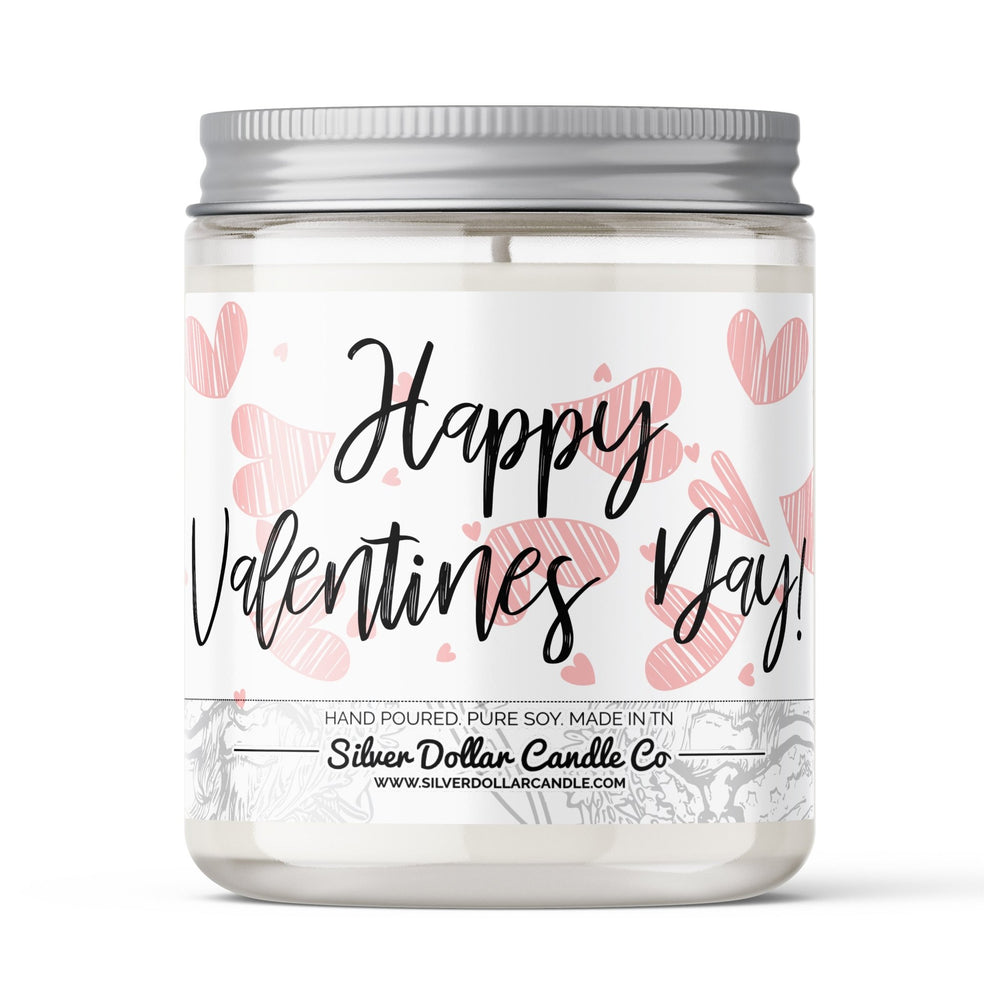 Happy Valentines Day Candle - Happy Valentine's Day Scented Candle - Love/Anniversary/Valentine's Day Candle - 9/16oz 100% All - Natural Handmade Soy Wax Candle - Silver Dollar Candle Co all natural soy candle