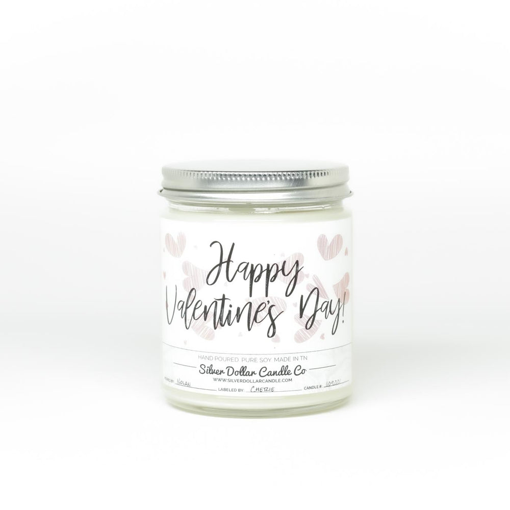 Happy Valentines Day Candle - Happy Valentine's Day Scented Candle - Love/Anniversary/Valentine's Day Candle - 9/16oz 100% All - Natural Handmade Soy Wax Candle - Silver Dollar Candle Co all natural soy candle