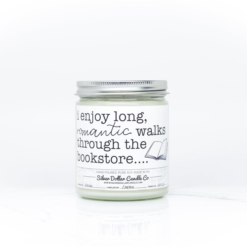 
                  
                    'I Enjoy Long Walks Through The Bookstore' Book Candle - 9/16oz 100% All - Natural Handmade Soy Wax Candle - Silver Dollar Candle Co all natural soy candle
                  
                