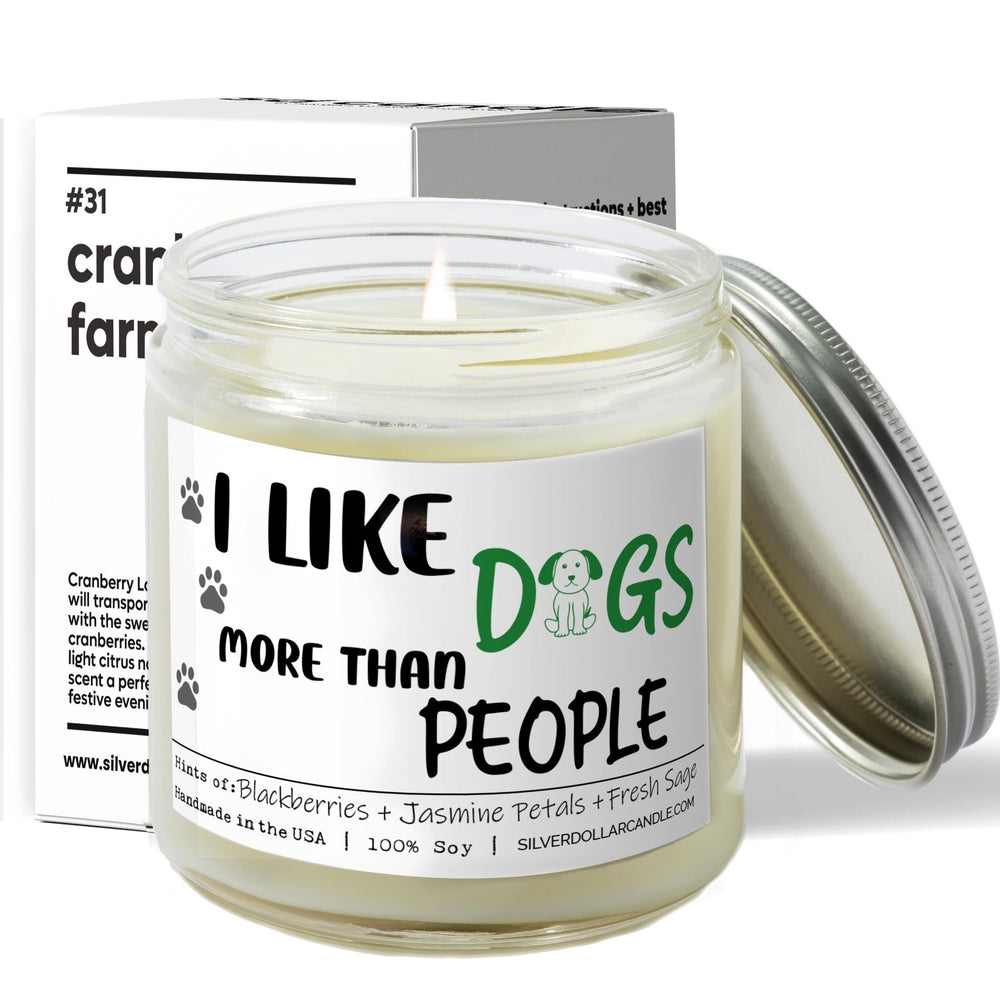 
                  
                    I Like Dogs More Than People Candle | 9/16oz Blackberry Jam Scented Candle - Silver Dollar Candle Co all natural soy candle
                  
                