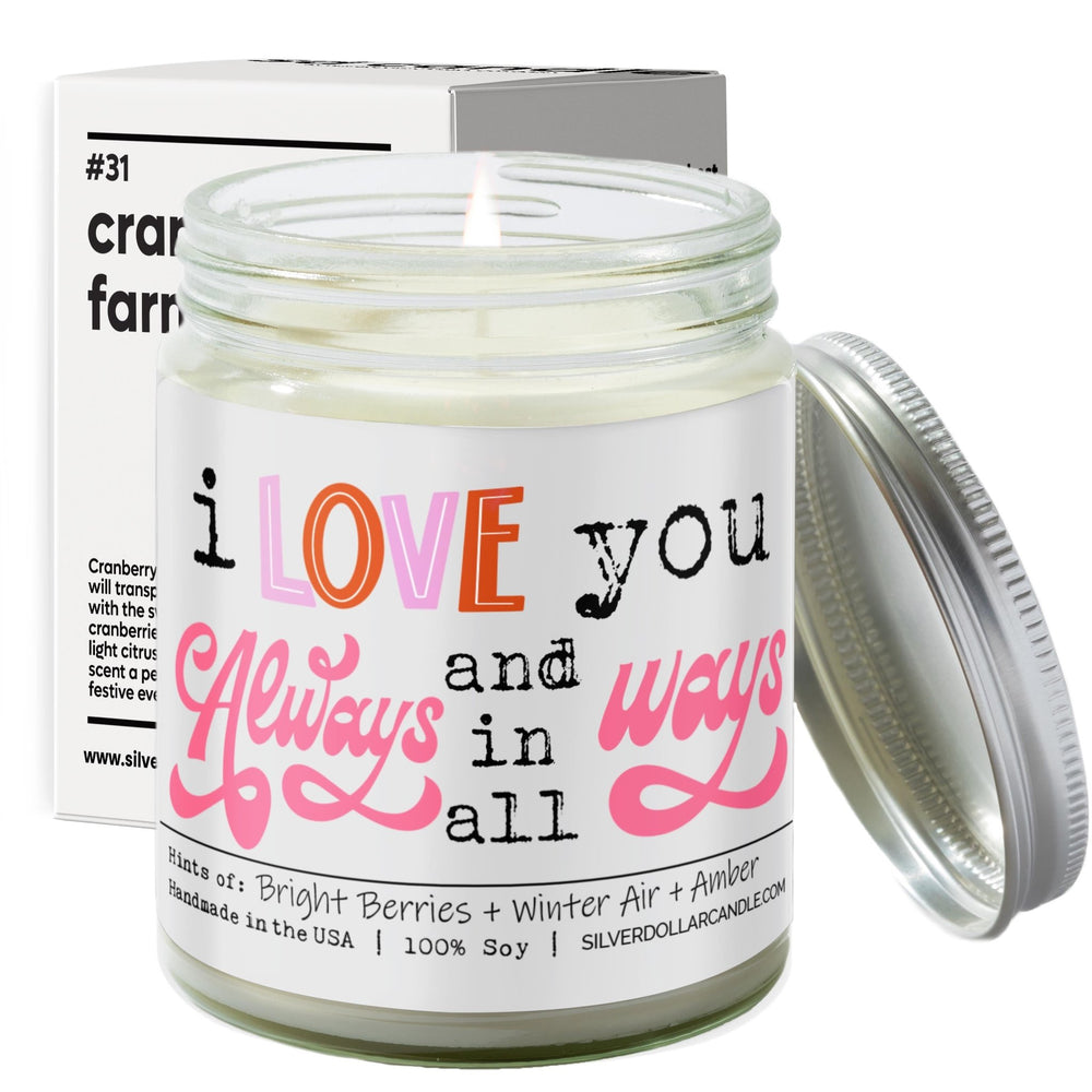 
                  
                    'I Love You Always, and in All Ways' Love/Anniversary/Valentine's Day Candle - Balsam & Berry 9oz Soy Candle, Handcrafted in USA, Eco - Friendly Glass - Citrus, Fir, Amber Scent - Silver Dollar Candle Co all natural soy candle
                  
                