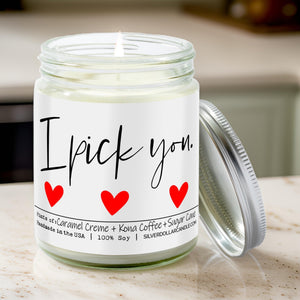 I Pick You - Brazilian Coffee Scented Candle, 9oz Soy Wax with Caramel Crème, Kona Coffee & Sugar Cane - Love/Anniversary/Valentine's Day Candle - 100% All - Natural Handmade Soy Wax Candle - Silver Dollar Candle Co all natural soy candle