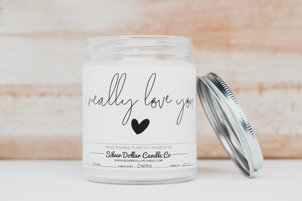 'I Really Love You' Candle - Choose Any Scent - Love/Anniversary/Valentine's Day Candle - 9/16oz 100% All - Natural Handmade Soy Wax Candle - Silver Dollar Candle Co all natural soy candle