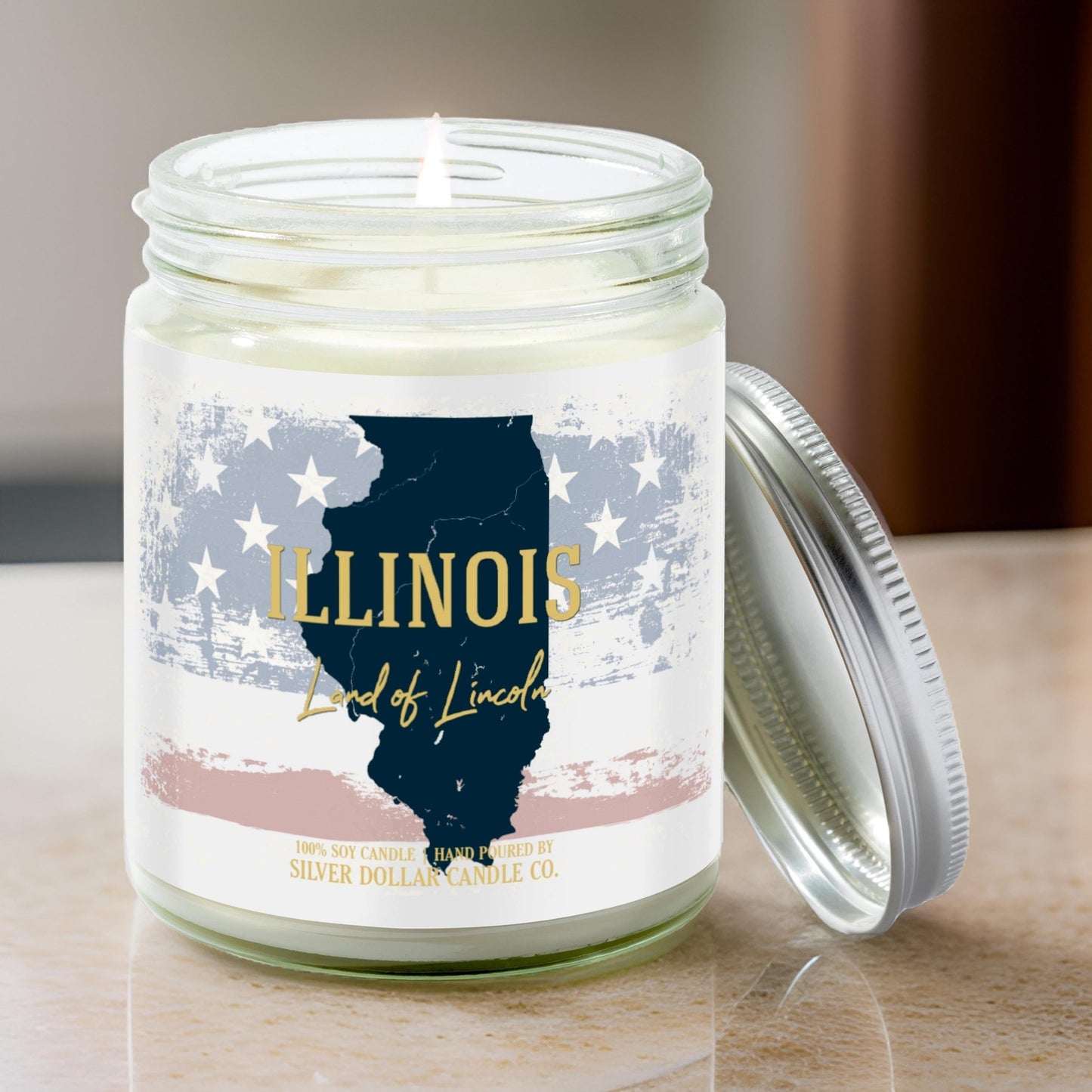 Illinois State Candle - Missing Home and Nostalgia Candle - 9/16oz 100% All - Natural Handmade Soy Wax Candle - Silver Dollar Candle Co all natural soy candle