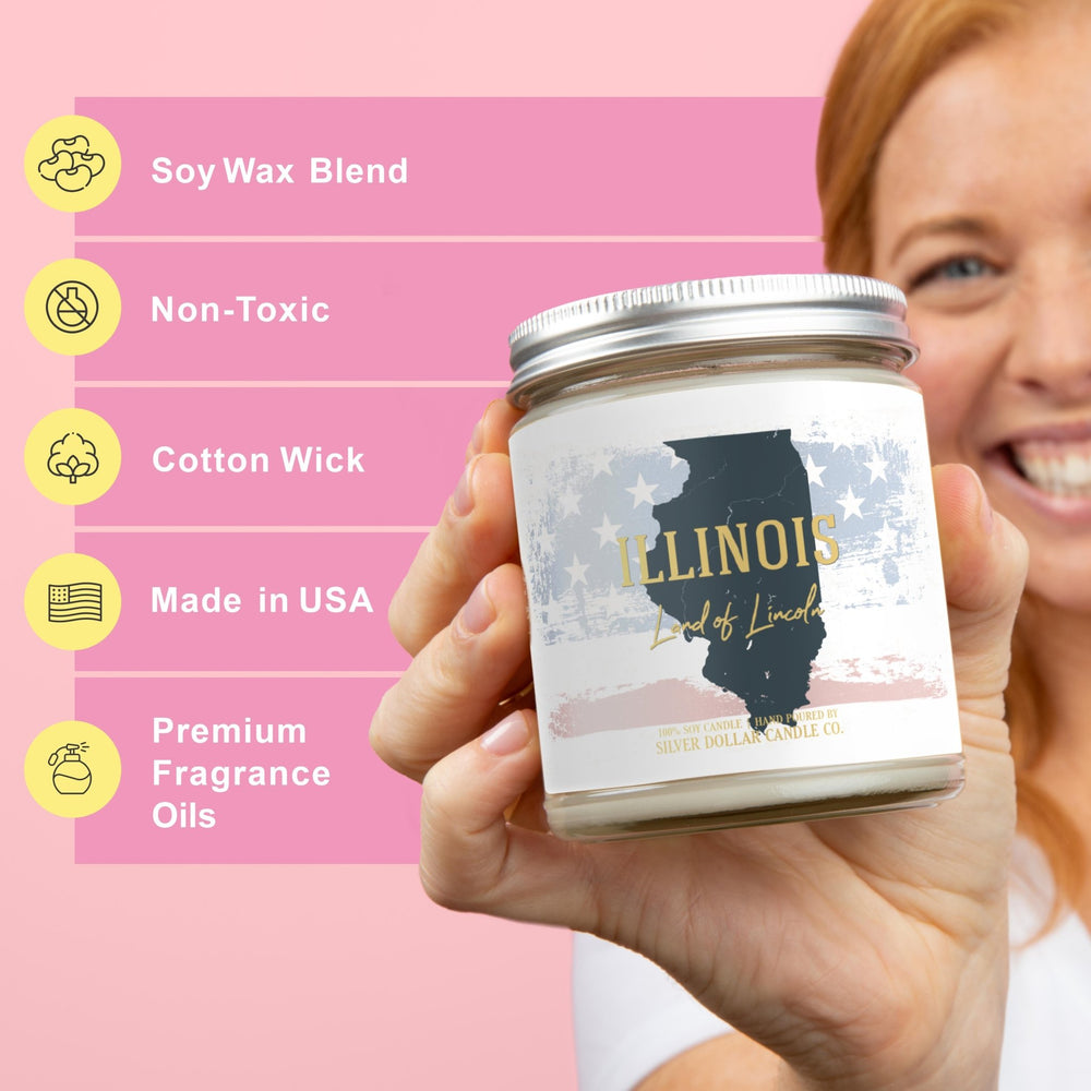 Illinois State Candle - Missing Home and Nostalgia Candle - 9/16oz 100% All - Natural Handmade Soy Wax Candle - Silver Dollar Candle Co all natural soy candle