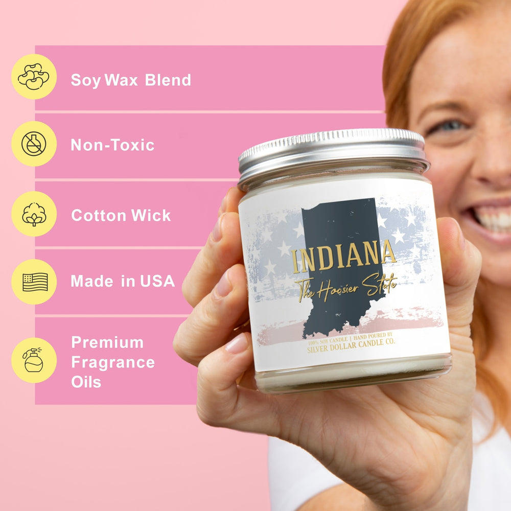 Indiana State Candle - Missing Home and Nostalgia Candle - 9/16oz 100% All - Natural Handmade Soy Wax Candle - Silver Dollar Candle Co all natural soy candle