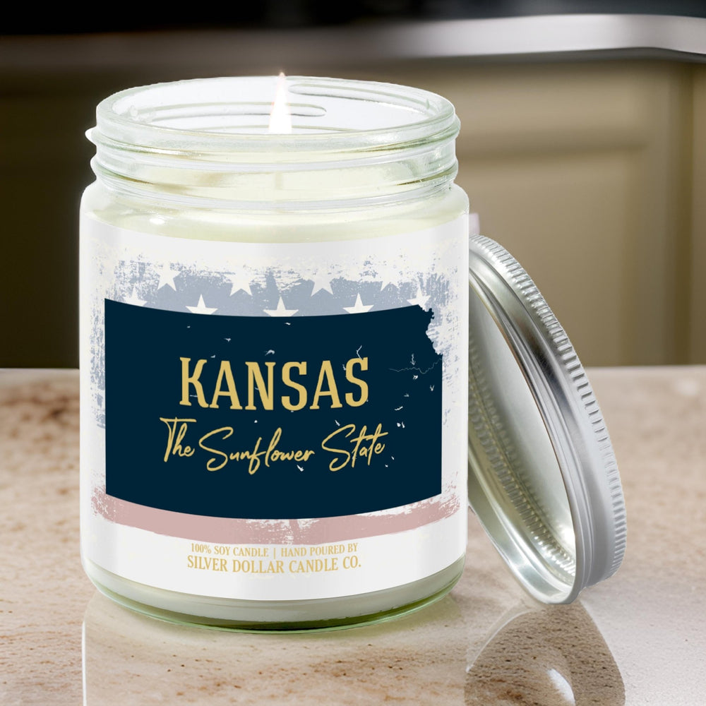 Kansas State Candle - Missing Home and Nostalgia Candle - 9/16oz 100% All - Natural Handmade Soy Wax Candle - Silver Dollar Candle Co all natural soy candle