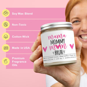 Mama, Mommy, Mom, Bruh - Funny Mom Candle - Brazilian Coffee Scented Candle, 9oz Soy Wax | Caramel Crème & Kona Coffee Aroma, Hand - Poured, Eco - Friendly - Silver Dollar Candle Co all natural soy candle