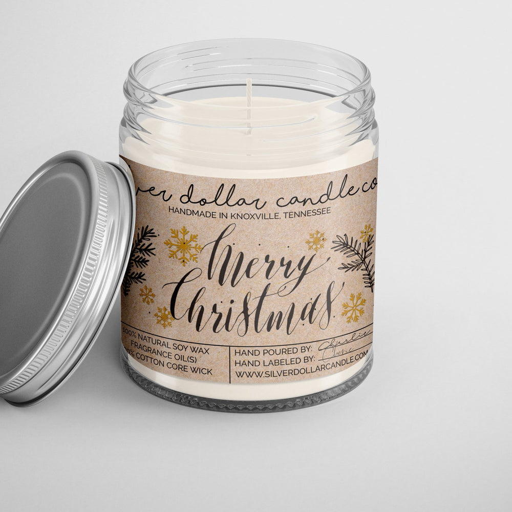 Merry Christmas Candle - All - Natural Handmade Soy Candle - Silver Dollar Candle Co all natural soy candle