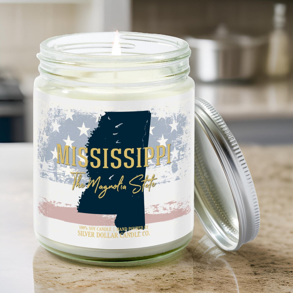 
                  
                    Mississippi State Candle - Missing Home and Nostalgia Candle - 9/16oz 100% All - Natural Handmade Soy Wax Candle - Silver Dollar Candle Co all natural soy candle
                  
                