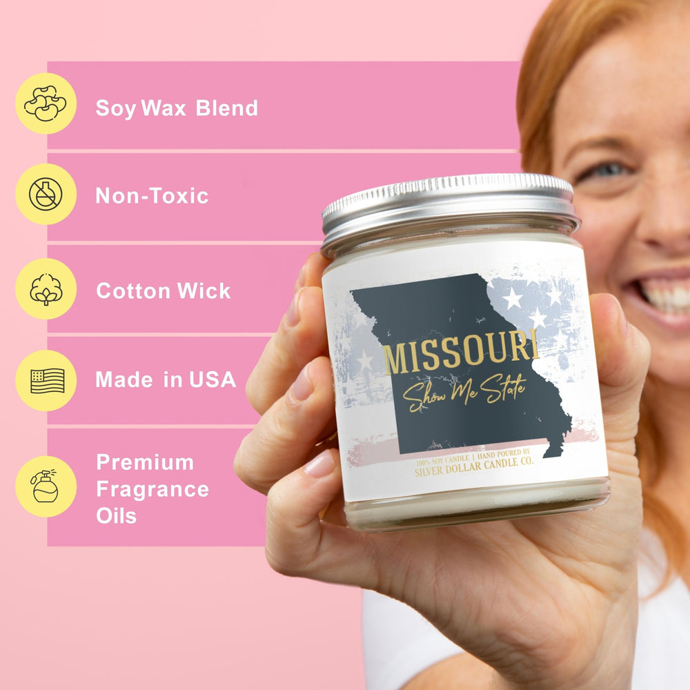 Missouri State Candle - Missing Home and Nostalgia Candle - 9/16oz 100% All - Natural Handmade Soy Wax Candle - Silver Dollar Candle Co all natural soy candle