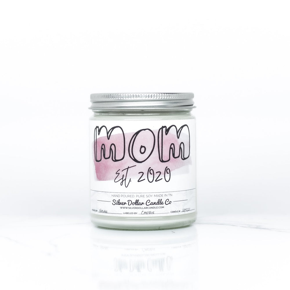 Mom - Est: <Custom Year> Candle - Personalized Custom Candle - 9/16oz 100% All - Natural Soy Wax Handmade Custom Candle - Silver Dollar Candle Co all natural soy candle