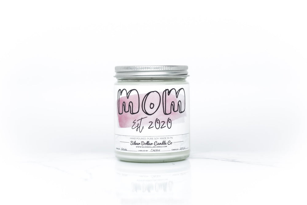 Mom - Est: <Custom Year> Candle - Personalized Custom Candle - 9/16oz 100% All - Natural Soy Wax Handmade Custom Candle - Silver Dollar Candle Co all natural soy candle