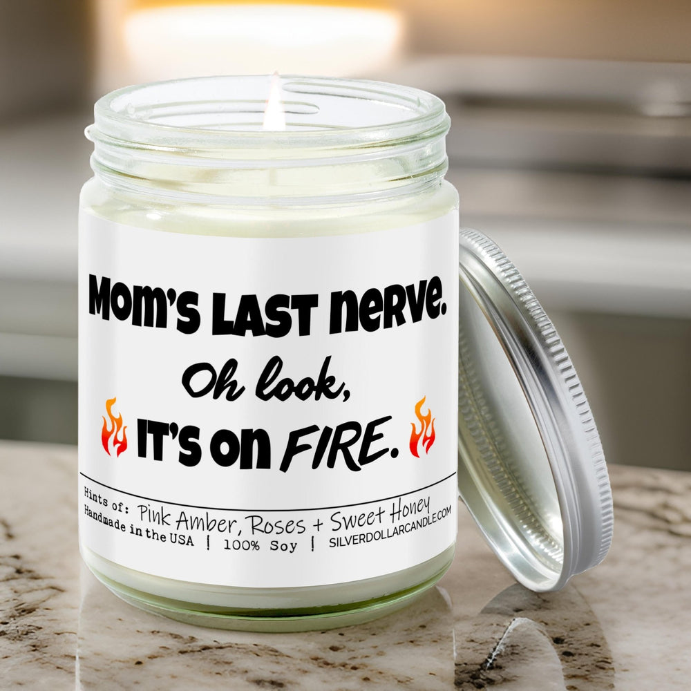 Mom’s Last Nerve Candle - Pink Amber & Honey Scented Candle, 9oz | Sweet Peach, Gardenia, Vanilla Woods | Hand - Poured Soy Wax, Eco - Friendly - Silver Dollar Candle Co all natural soy candle