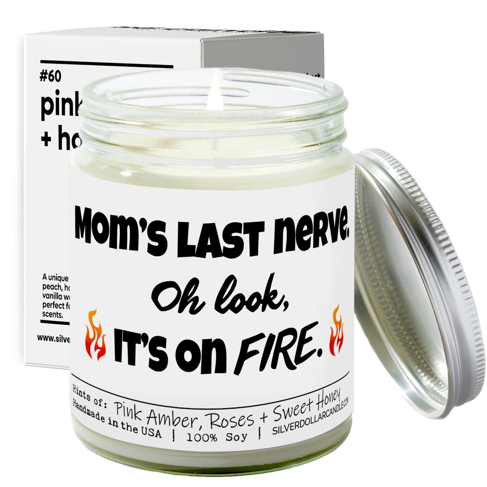 
                  
                    Mom’s Last Nerve Candle - Pink Amber & Honey Scented Candle, 9oz | Sweet Peach, Gardenia, Vanilla Woods | Hand - Poured Soy Wax, Eco - Friendly - Silver Dollar Candle Co all natural soy candle
                  
                