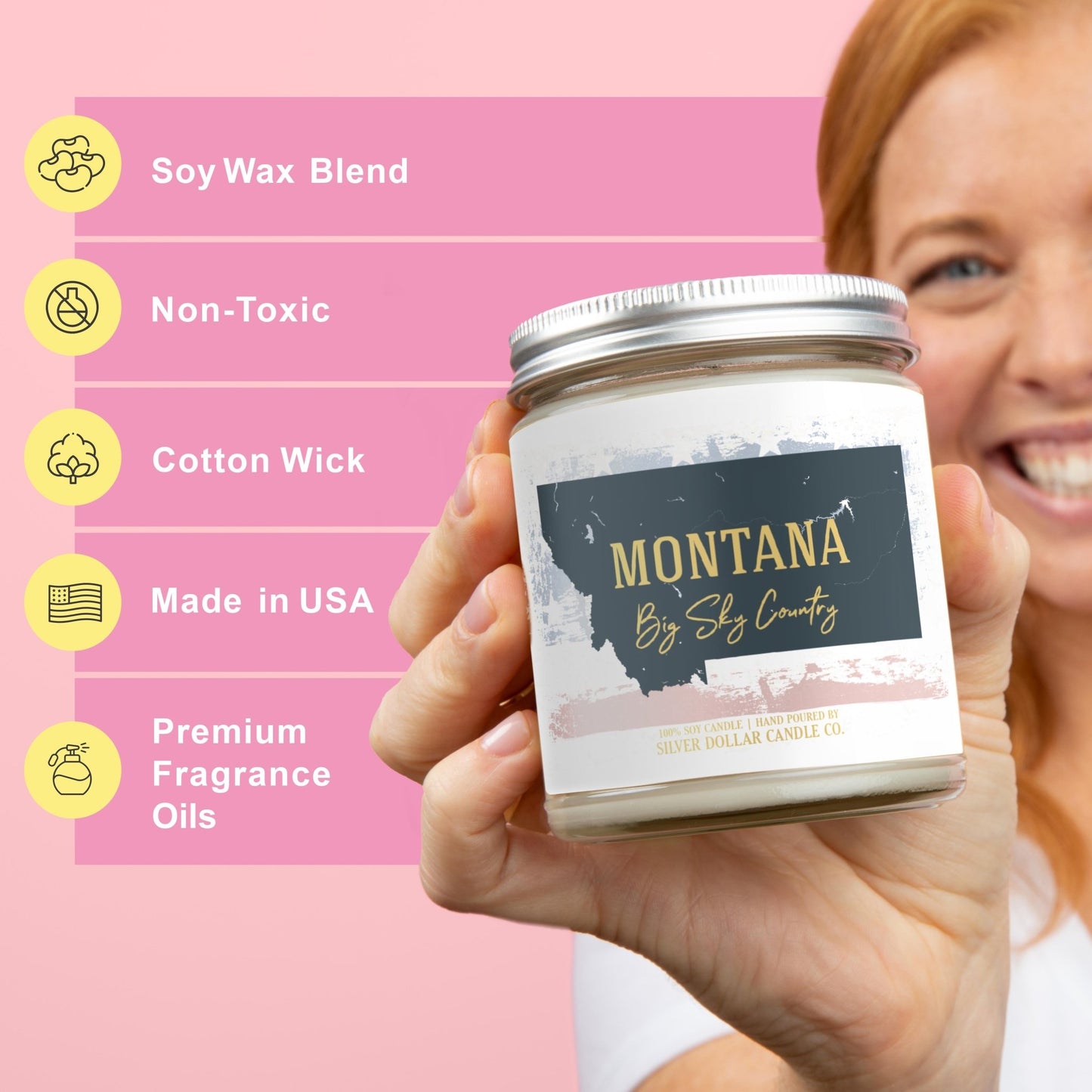 Montana State Candle - Missing Home and Nostalgia Candle - 9/16oz 100% All - Natural Handmade Soy Wax Candle - Silver Dollar Candle Co all natural soy candle