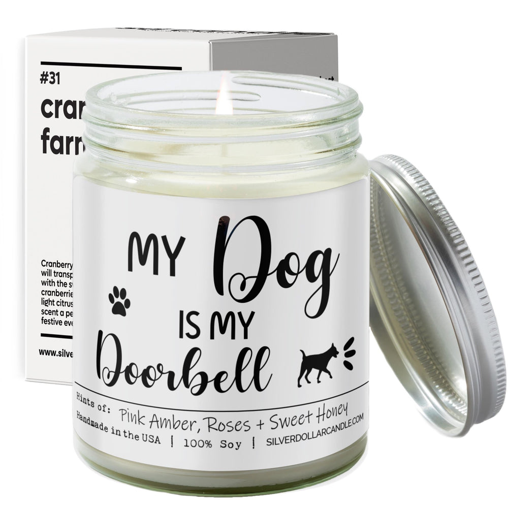 
                  
                    My Dog Is My Doorbell Candle | 9/16oz Pink Amber + Honey Scented Candle - Silver Dollar Candle Co all natural soy candle
                  
                