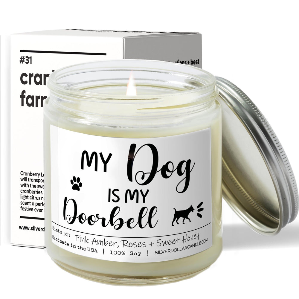 
                  
                    My Dog Is My Doorbell Candle | 9/16oz Pink Amber + Honey Scented Candle - Silver Dollar Candle Co all natural soy candle
                  
                