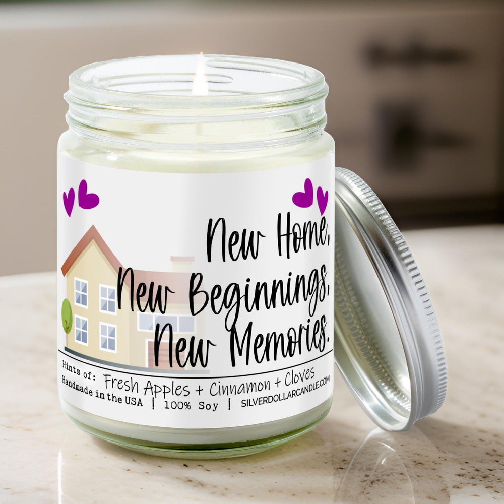 
                  
                    New Home, New Beginnings, New Memories - New Home Candle - Orchard Spice Scented Candle - 9/16oz 100% All - Natural Handmade Soy Wax Candle - Silver Dollar Candle Co all natural soy candle
                  
                