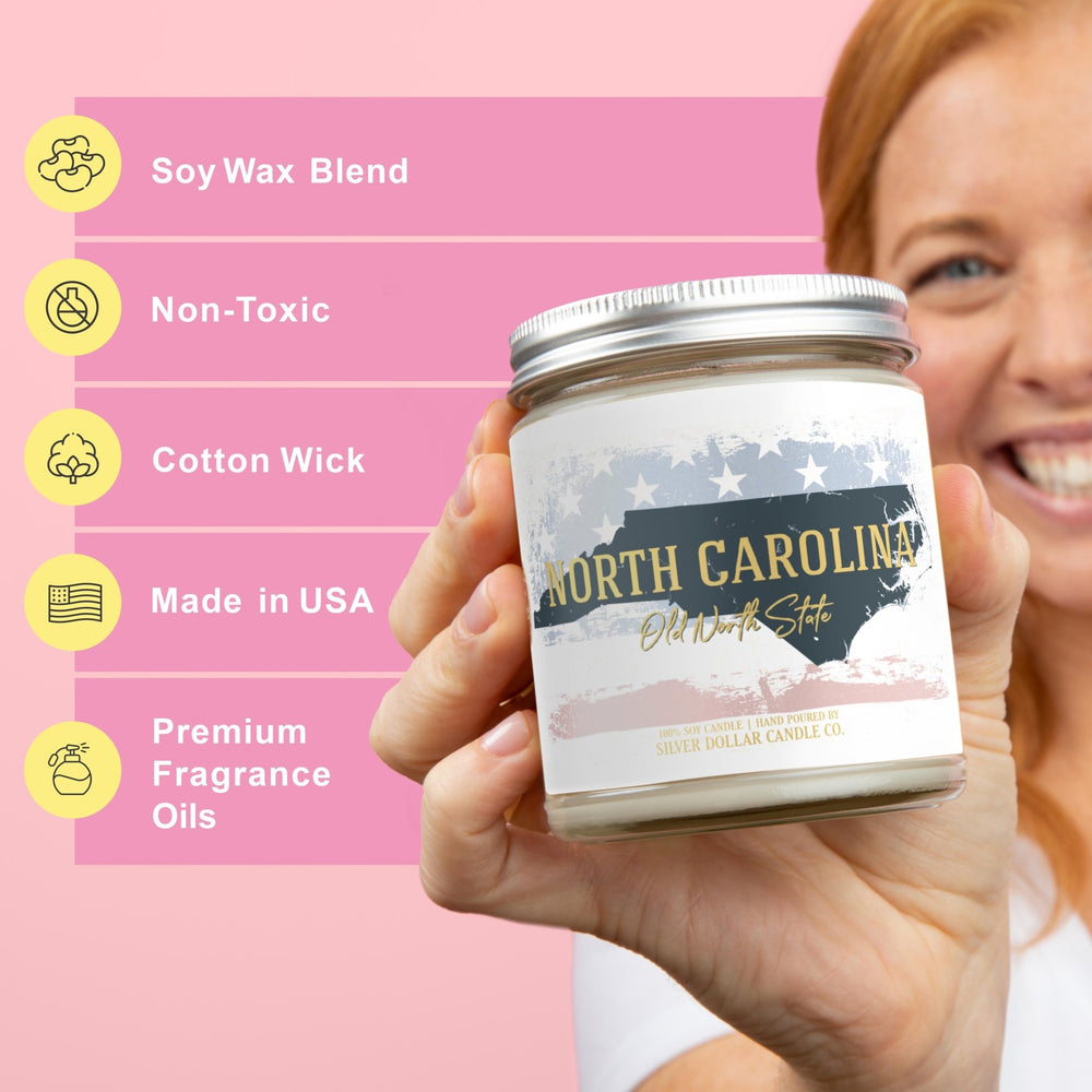 
                  
                    North Carolina State Candle - Missing Home and Nostalgia Candle - 9/16oz 100% All - Natural Handmade Soy Wax Candle - Silver Dollar Candle Co all natural soy candle
                  
                