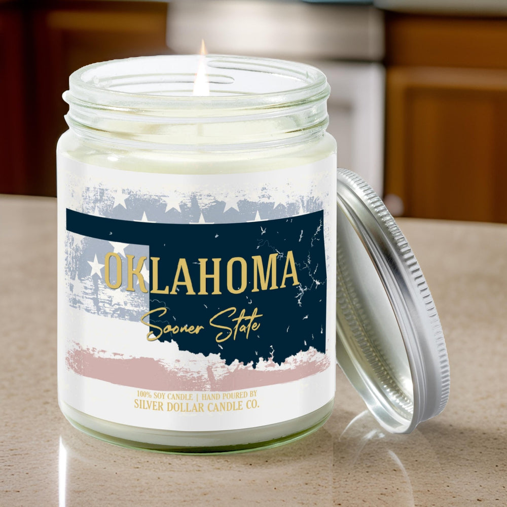 
                  
                    Oklahoma State Candle - Missing Home and Nostalgia Candle - 9/16oz 100% All - Natural Handmade Soy Wax Candle - Silver Dollar Candle Co all natural soy candle
                  
                