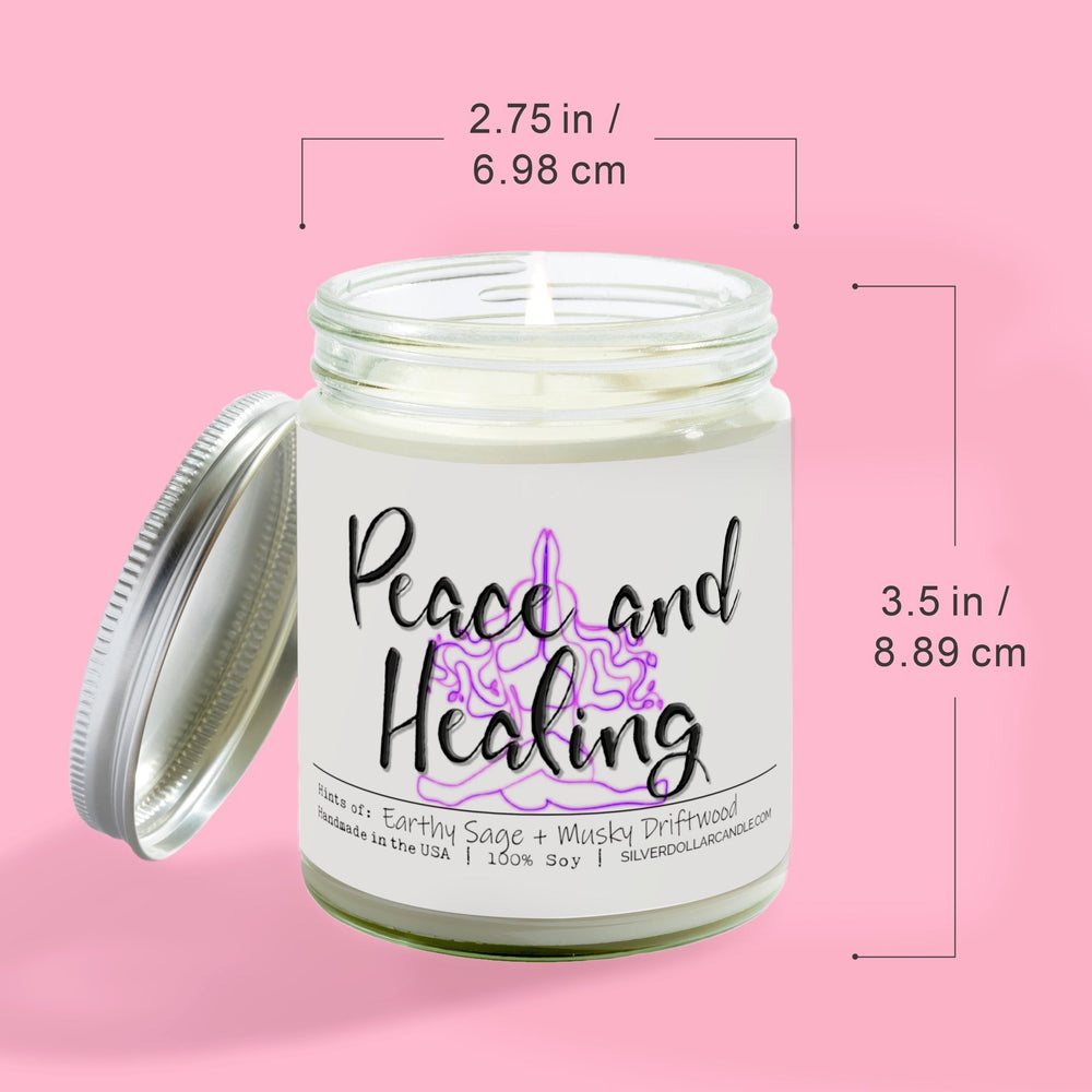 
                  
                    Peace and Healing Candle - Sage + Driftwood Scented Soy Candle | Cozy Calming Aroma for Relaxation | 9oz Hand - Poured, Eco - Friendly Candle - Silver Dollar Candle Co all natural soy candle
                  
                