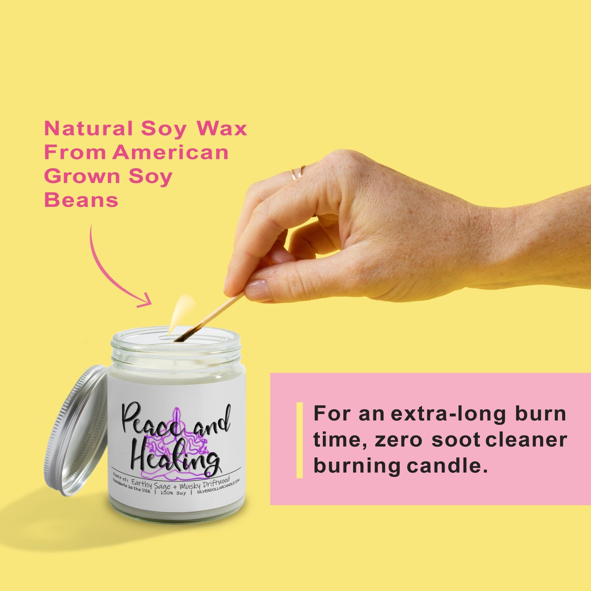 Peace and Healing Candle - Sage + Driftwood Scented Soy Candle