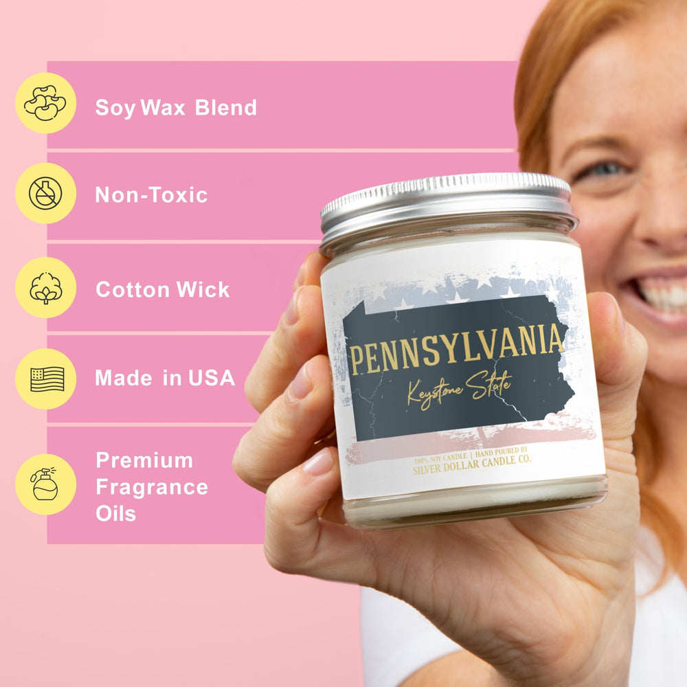 
                  
                    Pennsylvania State Candle - Missing Home and Nostalgia Candle - 9/16oz 100% All - Natural Handmade Soy Wax Candle - Silver Dollar Candle Co all natural soy candle
                  
                