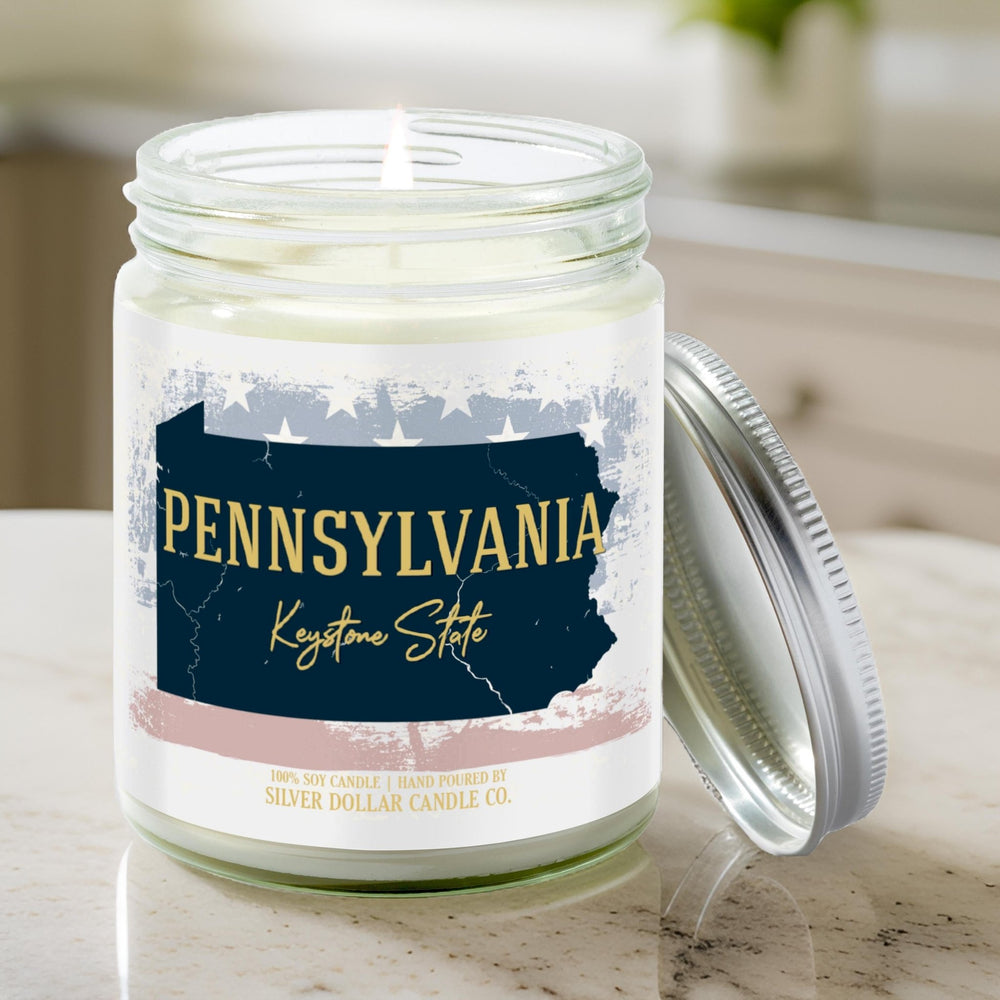 
                  
                    Pennsylvania State Candle - Missing Home and Nostalgia Candle - 9/16oz 100% All - Natural Handmade Soy Wax Candle - Silver Dollar Candle Co all natural soy candle
                  
                