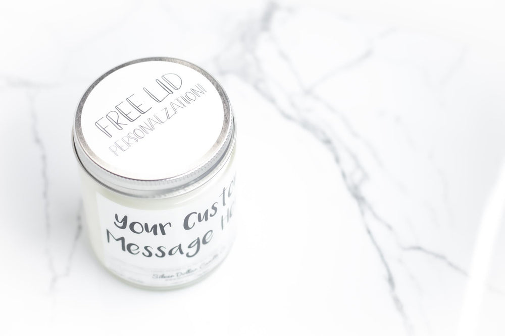 Personalized Custom Candle (White) - 9/16oz 100% All - Natural Soy Wax Handmade Custom Candle - Silver Dollar Candle Co all natural soy candle