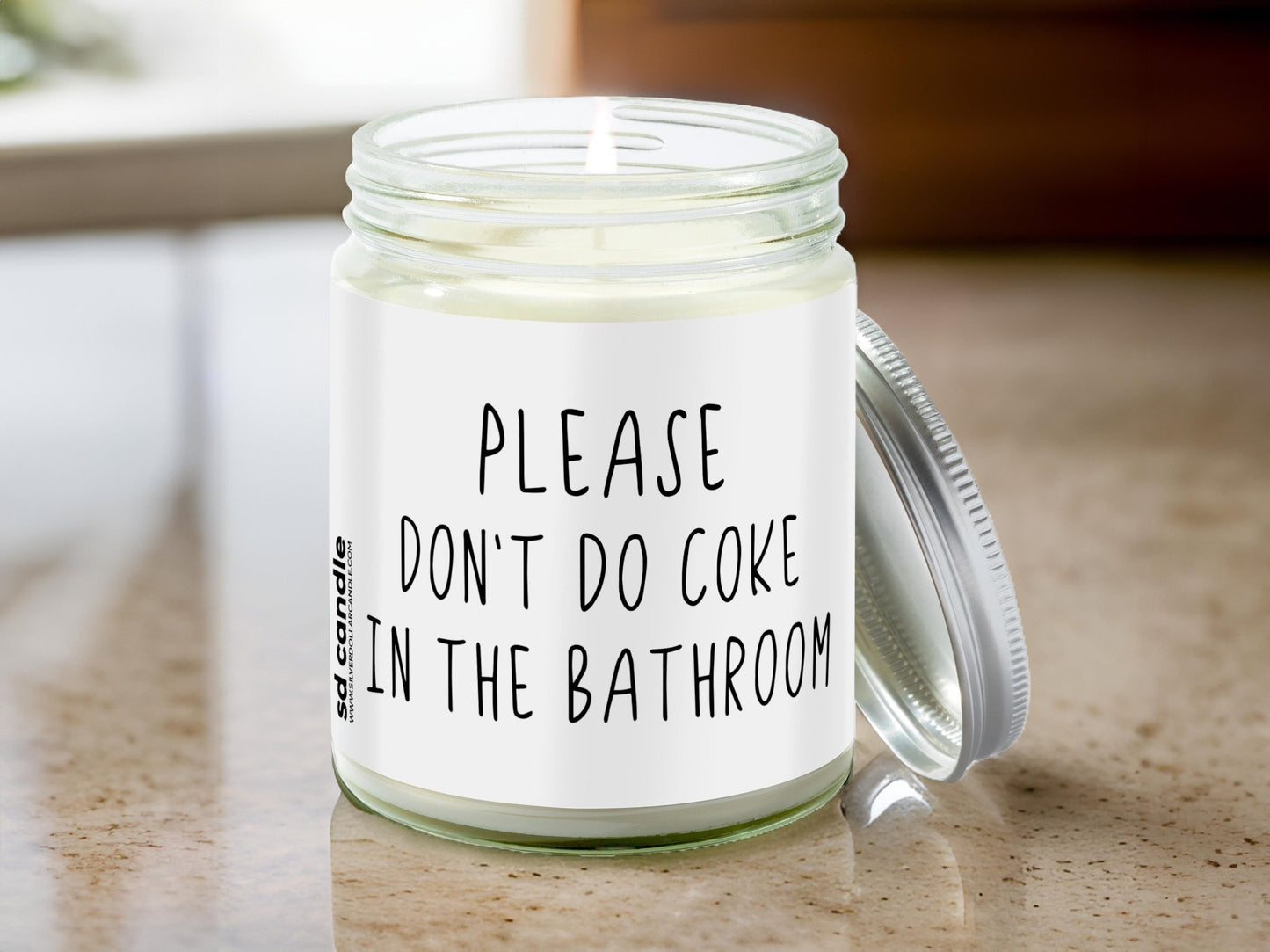 Please don't do coke in the bathroom Candle | Sarcastic Scents Candle | Choose Any Scent - Silver Dollar Candle Co all natural soy candle